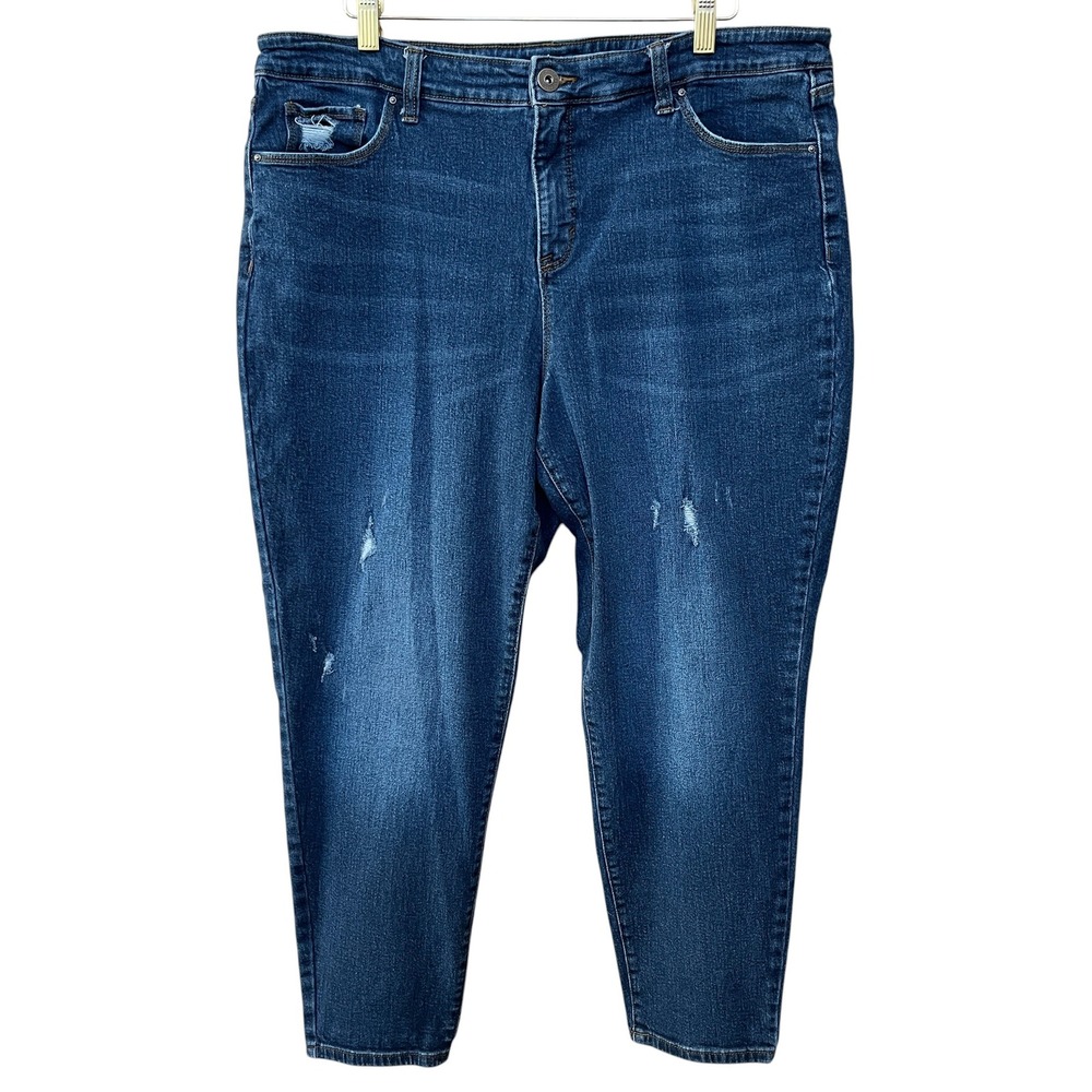 Style & Co Curvy Skinny Leg Distressed Dark Wash Blue Jeans 18S Womens Classic